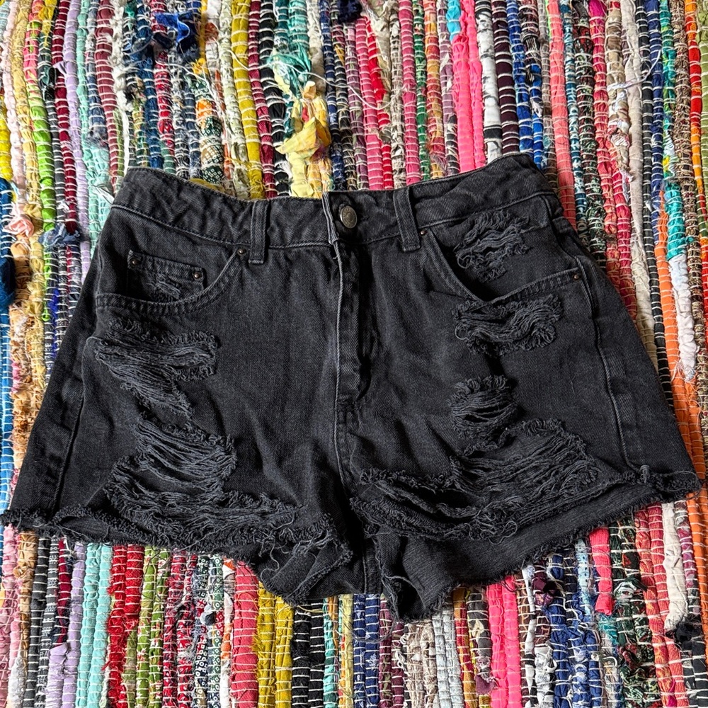 Topshop Black Ripped Jean Shorts